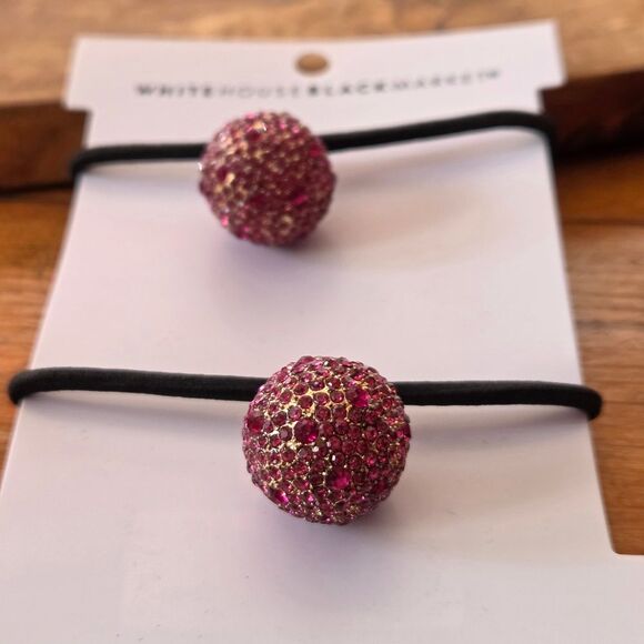 White House Black Market Round Fireball Crystal Embellished Hair Ties Pink 2 Set main image 4